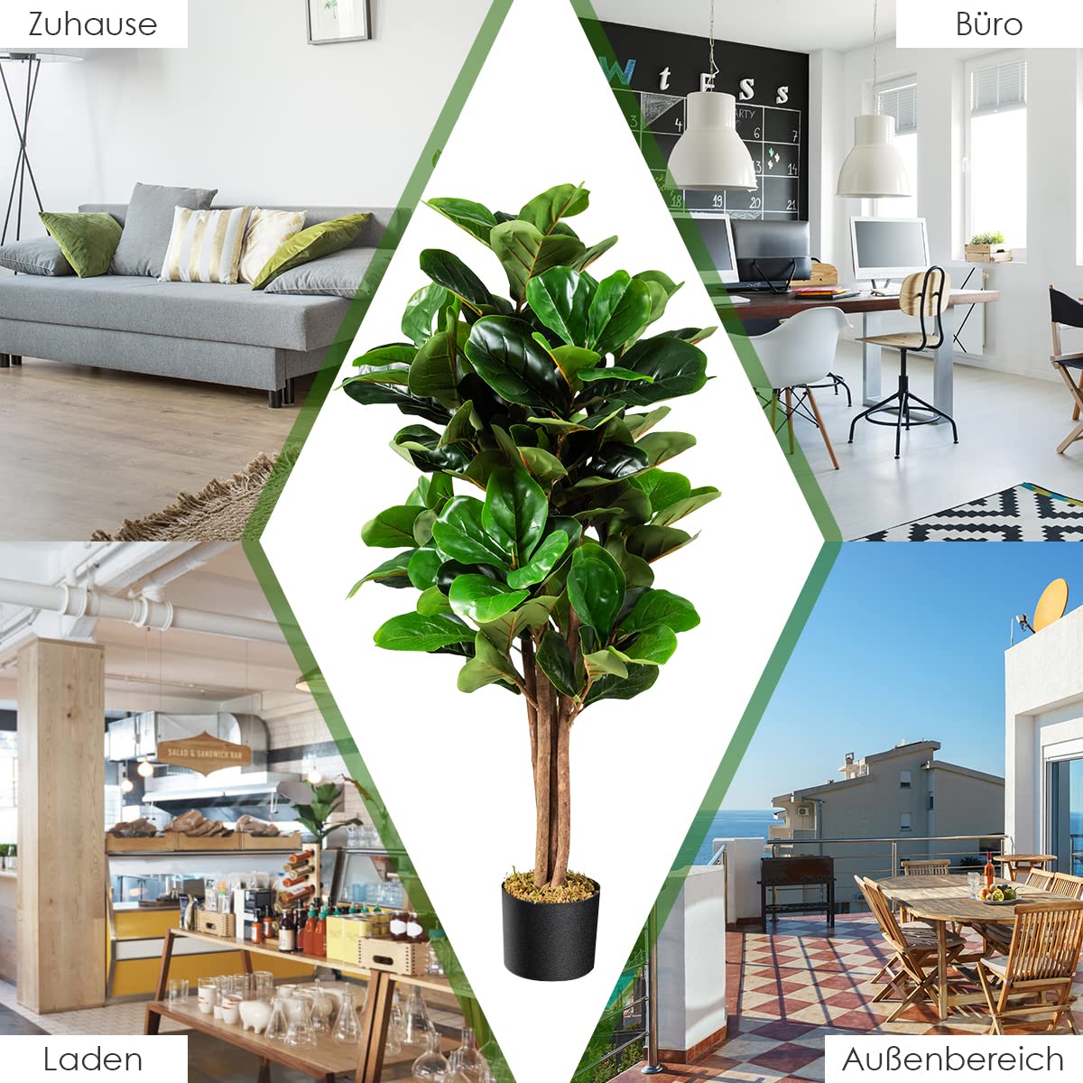 COSTWAY 120 cm Künstliche Pflanze, Kunstpflanze Feigenbaum, Kunstbaum mit Topf, Dekopflanze Zimmerpflanze, Dekoration für Zuhause und Büro, Grün