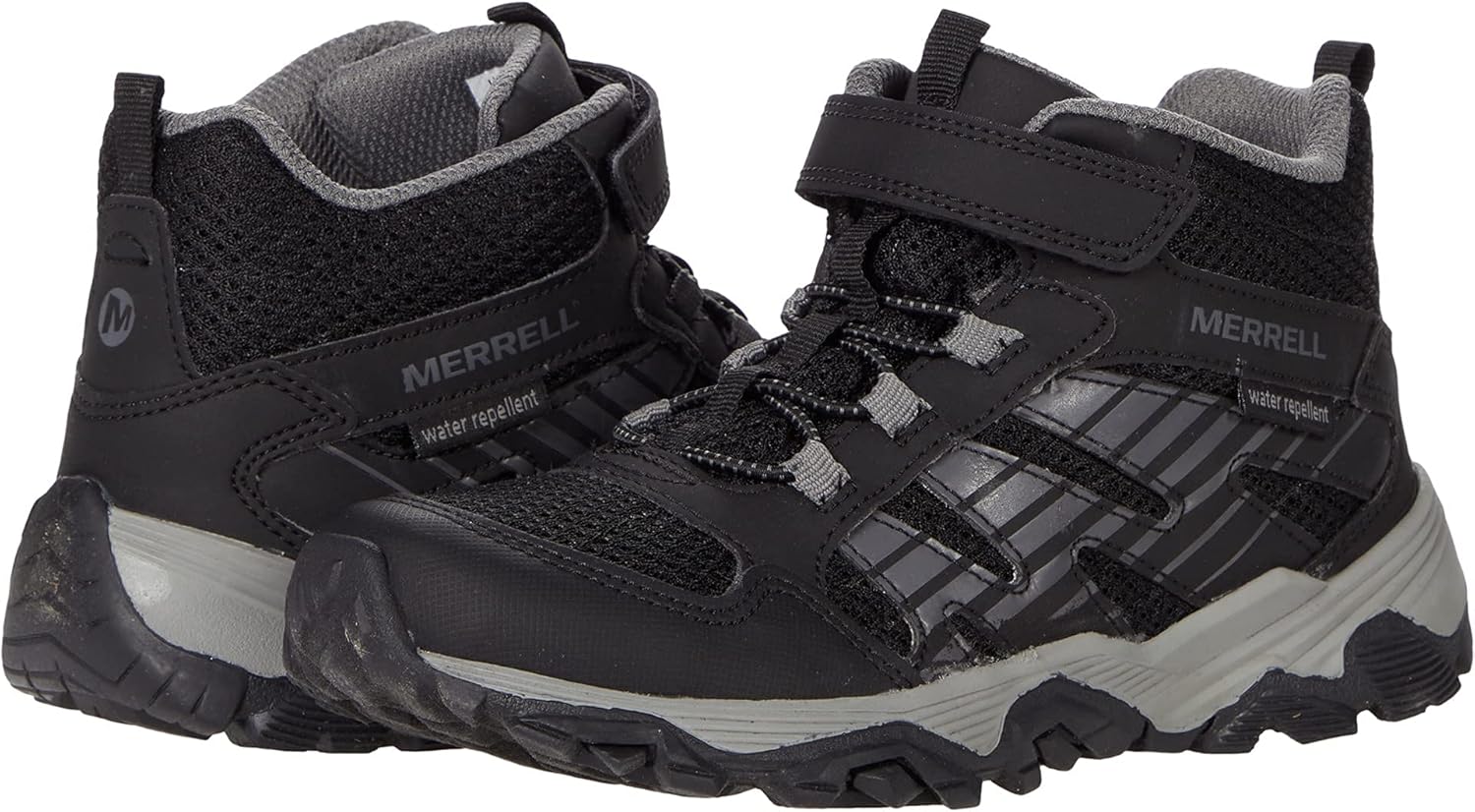  | Merrell Moab Voyager Mid Alternative Closure Hiking Boot, Black/Grey, 1.5 Wide US Unisex Big_Kid | Hiking Boots