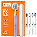 Bitvae Ultrasonic Electric Toothbrush for Adults and Kids, ADA Accepted Travel Toothbrush with Rechargeable 60-Day Battery Life, 5 Modes, 8 Heads, Case, Holder, Purple