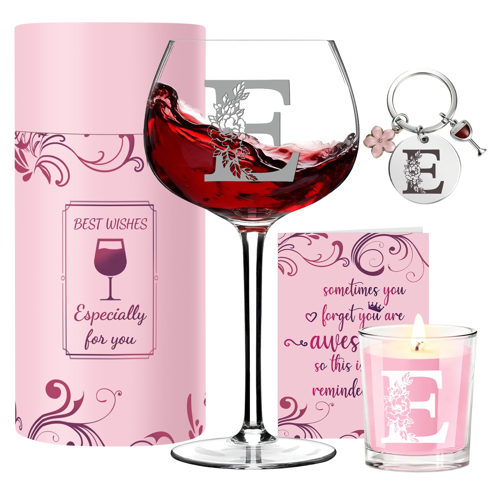 EcoUtens Personalised Wine Glass for Women, Customized Birthday Valentine Wedding Christmas Drinking Glasses Wine Gift Personalised Birthday Gifts Idea for Women,Mom,Wife,Sister,Daughter,Friend (E)