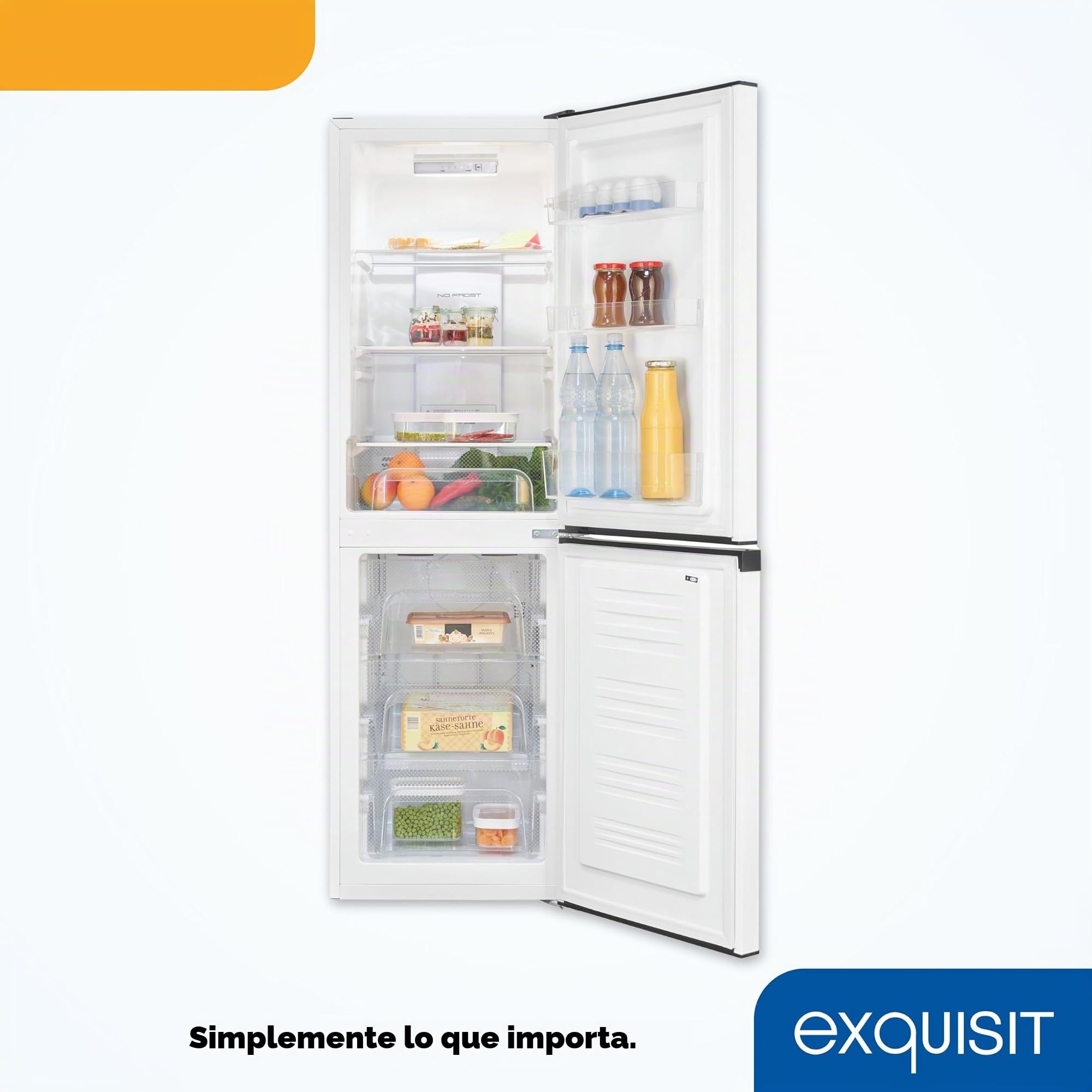 EXQUISIT Frigorífico Combi No Frost 193l Blanco - Nevera con Congelador de Bajo Consumo Energético, Clase E, Multi Air Flow, Gran Espacio, Iluminación LED (157,5 x 48,5 x 60cm)