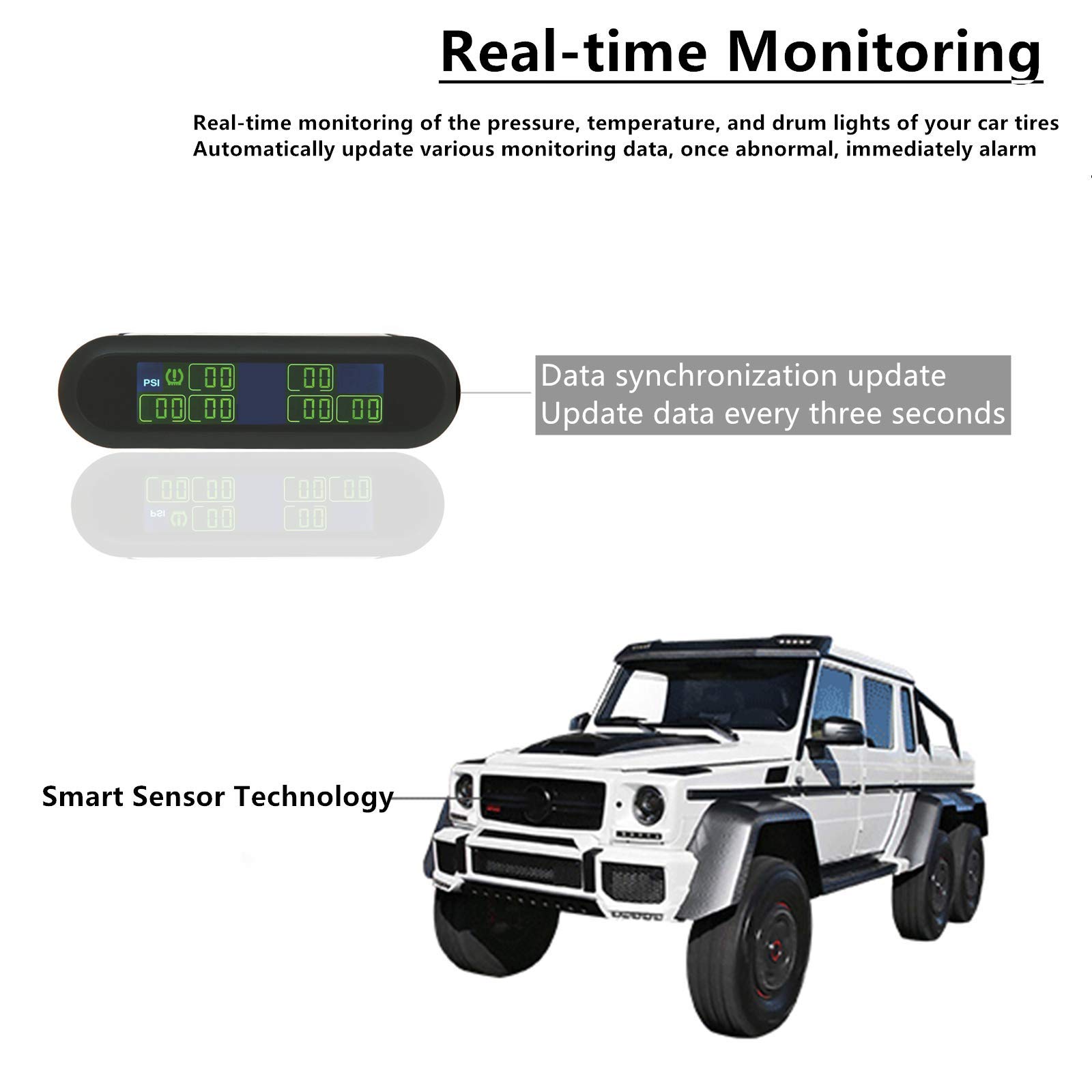 Terisass Reifendruckkontrollsystem Reifendrucküberwachungssystem Drahtloser Solar-TPMS-LCD-Monitoralarm mit 6 externen Sensoren T650 TPMS für Fast alle Wohnmobile Motorhome
