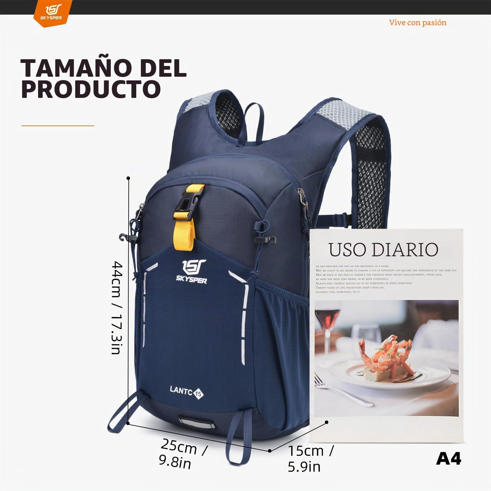 SKYSPER Mochila de Senderismo 15L Ligero Transpirable Mochila para Excursiones Mochila de Viaje para Deportes al Aire Libre Trekking Ciclismo