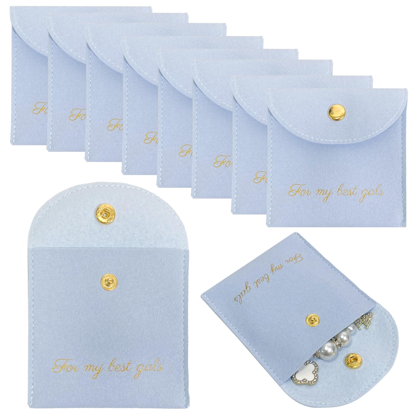 Fuxiqar 10 PCS Jewelry Bags Bridesmaid Gifts Velvet Small Jewelry Pouch with Button(Blue)