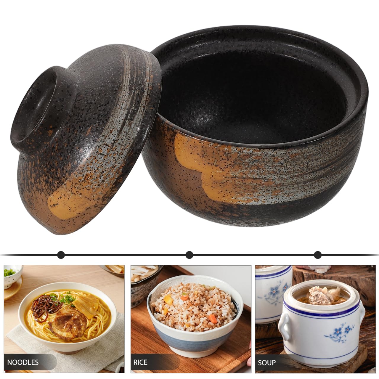COLLBATH Tradizionale Giapponese Miso Zuppa Ciotola Con Coperchio Ceramica Fatto A Muso Zuppa Uova Al Vapore E Altri Piatti