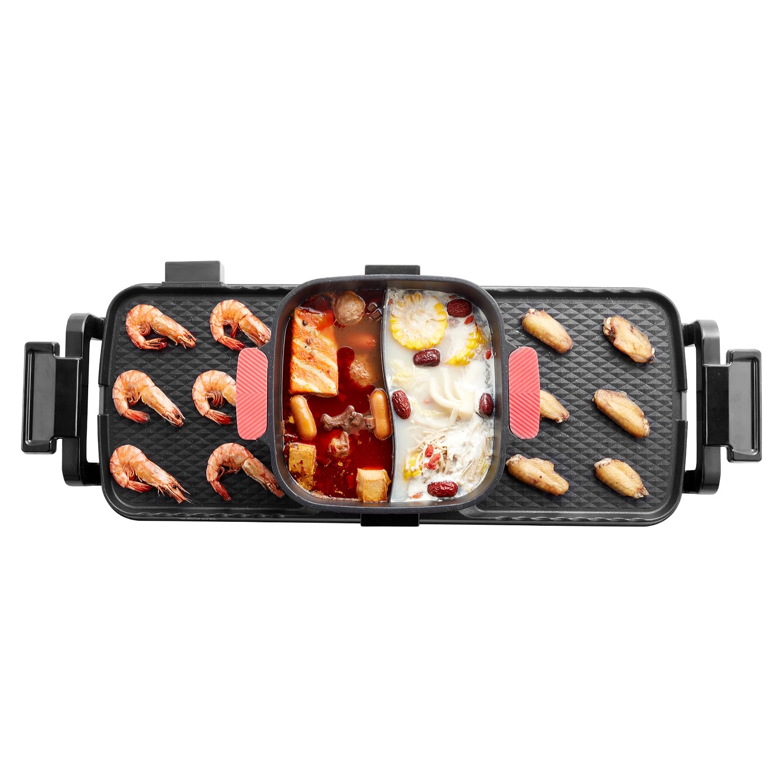 VEVOR Appareil à Fondue Chinoise Shabu Shabu avec Gril 2-en-1, Grill Électrique sans Fumée 2300 W, avec Marmite Amovible Antiadhésive, Double Contrôle de Température Séparé, Dîner en Famille
