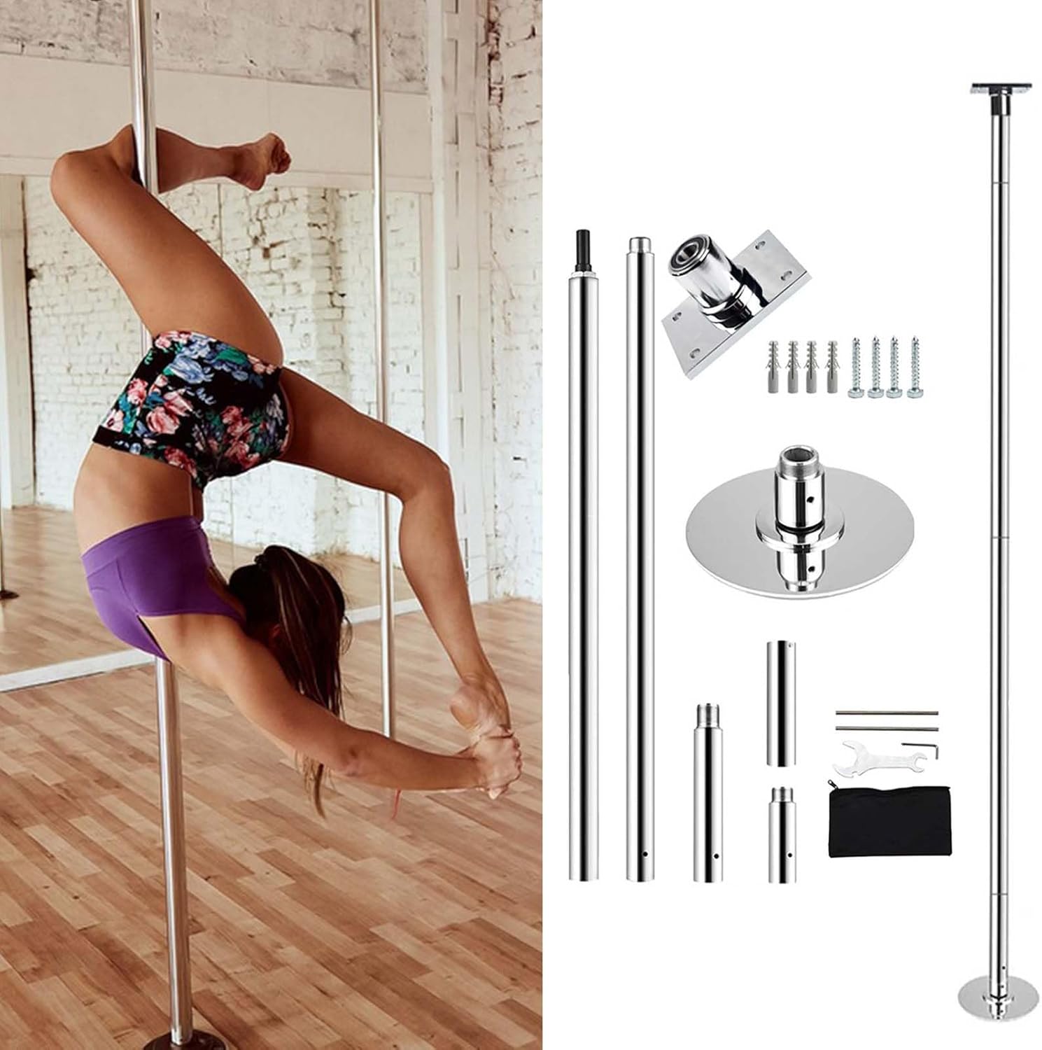 Dance Pole Portable Dancing Pole Ceiling Fixed Dance Pole, Professional Dancing Stripper Pole, Steel Workout Pole for Home/Party/Bar/Gym, Pole Dance Practice Rod ()