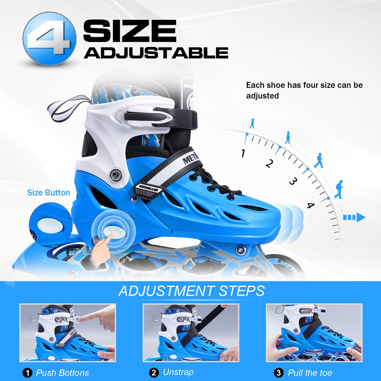 Patins à Roulettes METROLLER Enfant – Réglables, Pour Fille 4 à 12 Ans (cyan)