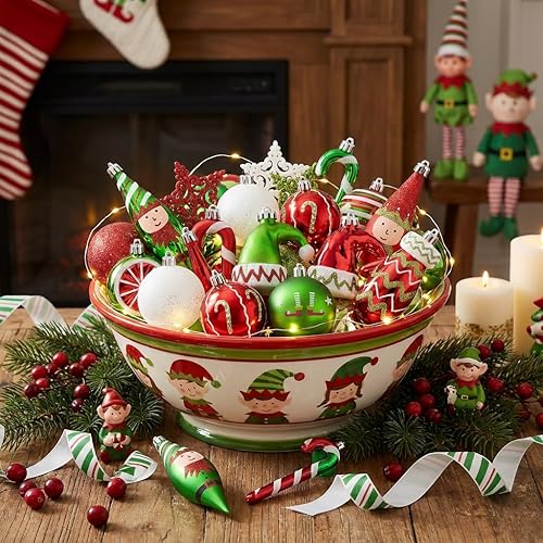 Miniatura 3 de Valery Madelyn Adornos de bola de Navidad, 40 unidades de elfo rojo, verde y blanco, juego de decoración de árbol de Navidad inastillable, variedad