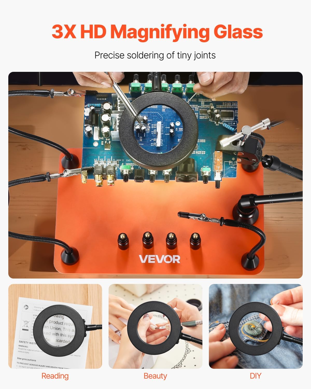 VEVOR Magnetic Helping Hands Soldering Station, Third Hand Soldering Tool with Gooseneck LED Magnifying Lamp, 4 PCB Holders & 360 Hot Air Gun Holder for Electronic Repair Craft Hobby