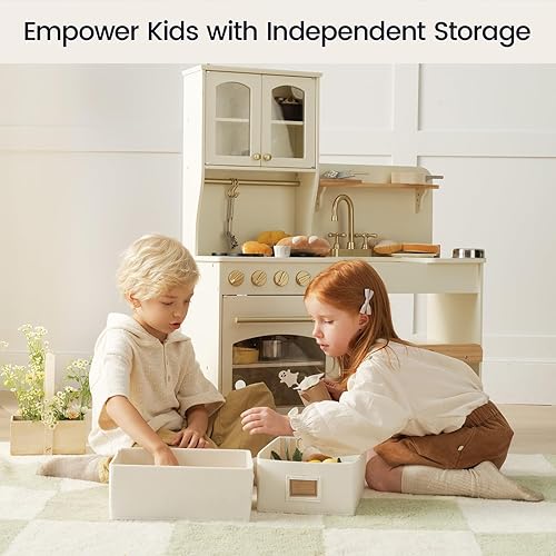 Miniatura 16 de Tiny Land - Cocina de juguete para niños, de madera, con sistema de almacenamiento, con muchas funciones de juego, de juguete, diseñada para niños