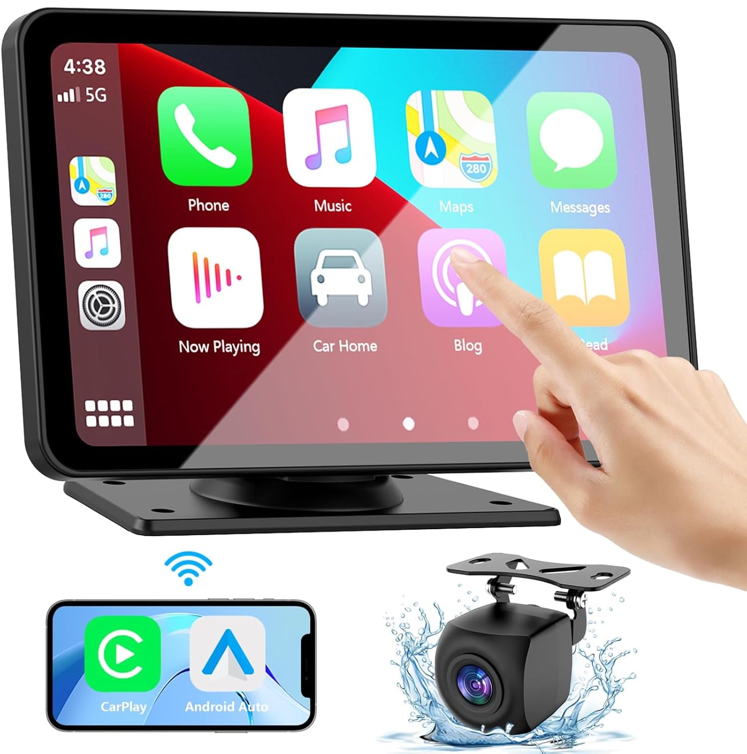 Olvy CarPlay Display – Kabellose Android Auto Box, 7-Zoll Touchscreen Auto Display, Multimedia-System, Smart Infotainment Pro, Monitor mit Rückfahrkamera