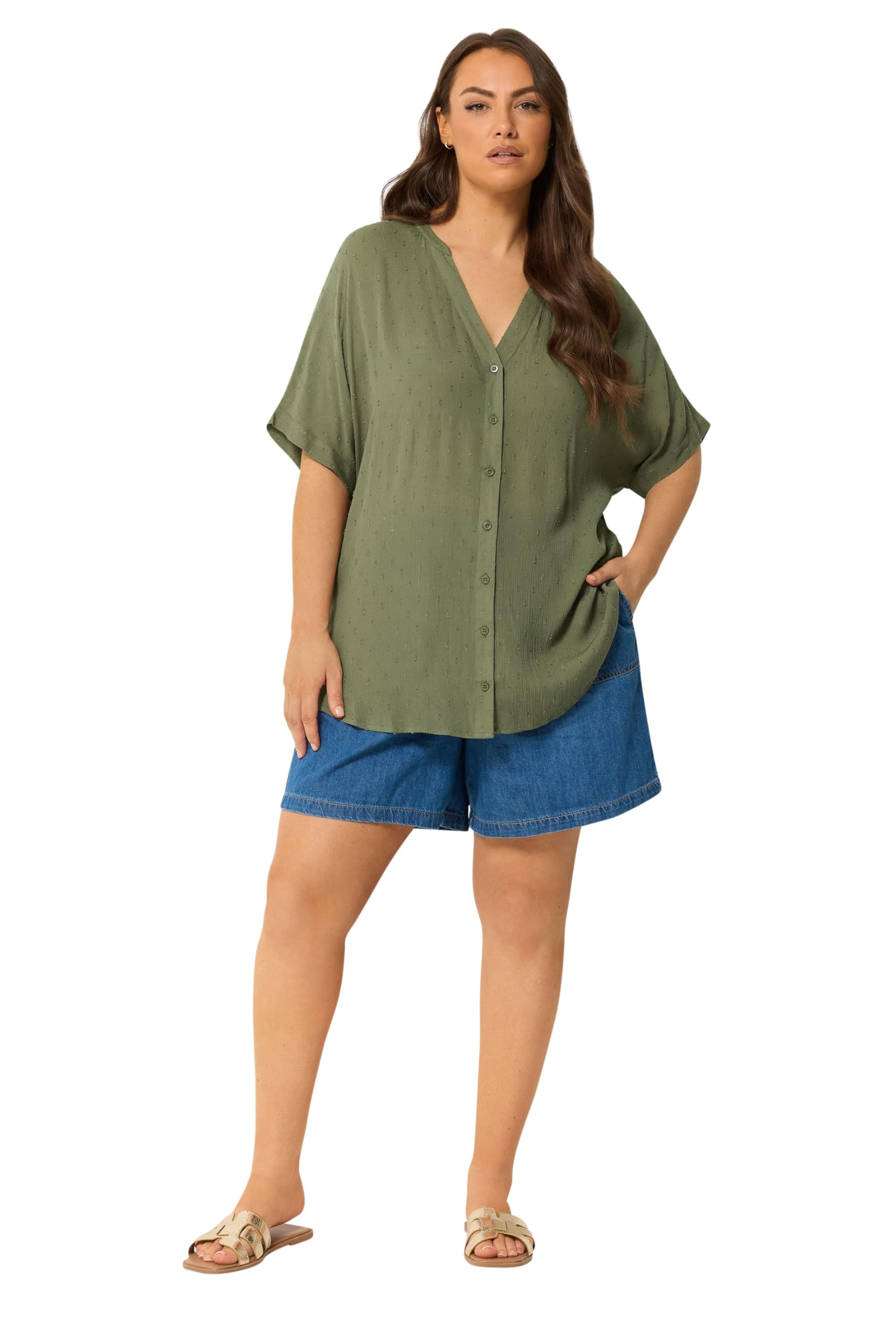 Yours Women's Olive Dobby Notch Neck Blouse In | Size: 18