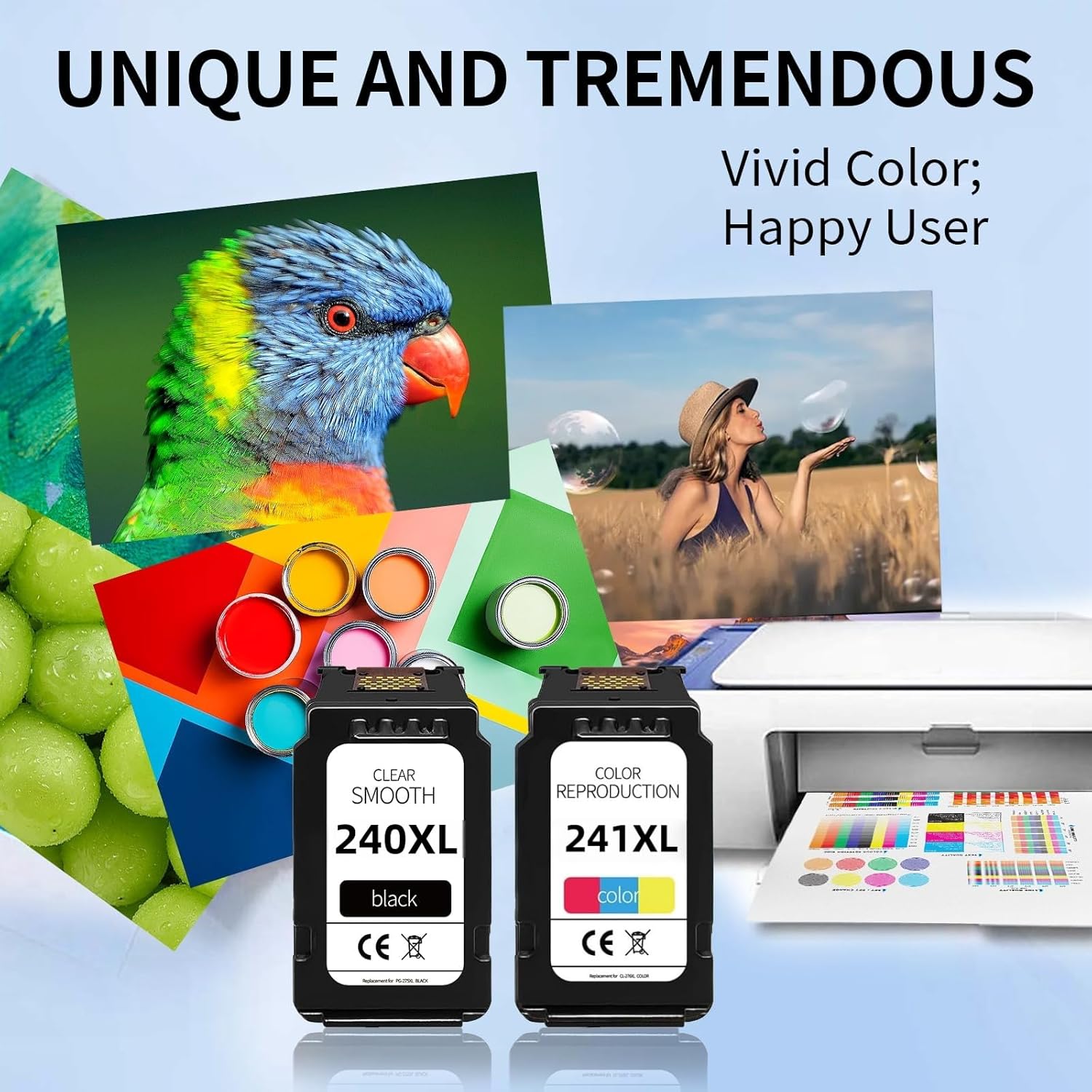 240XL 241XL Compatible Ink Cartridge Replacement for Canon Ink 240 241 Combo PG-240XL CL-241XL for MG3620 MG3600 TS5120 TS5100 MG2120 MG3520 MX472 MX452 MX512 Printer(1Black, 1Tri-Color)