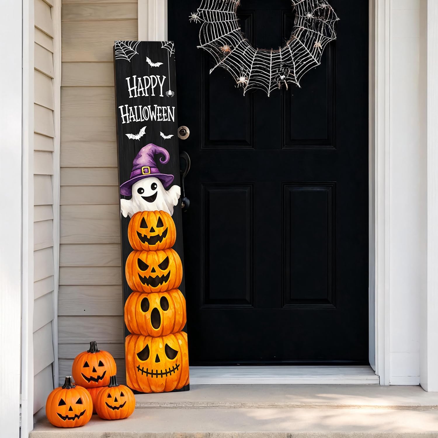 Halloween Welcome Sign for Porch, 47"x7.8" Ghost Pumpkin Front Door Decor image 5