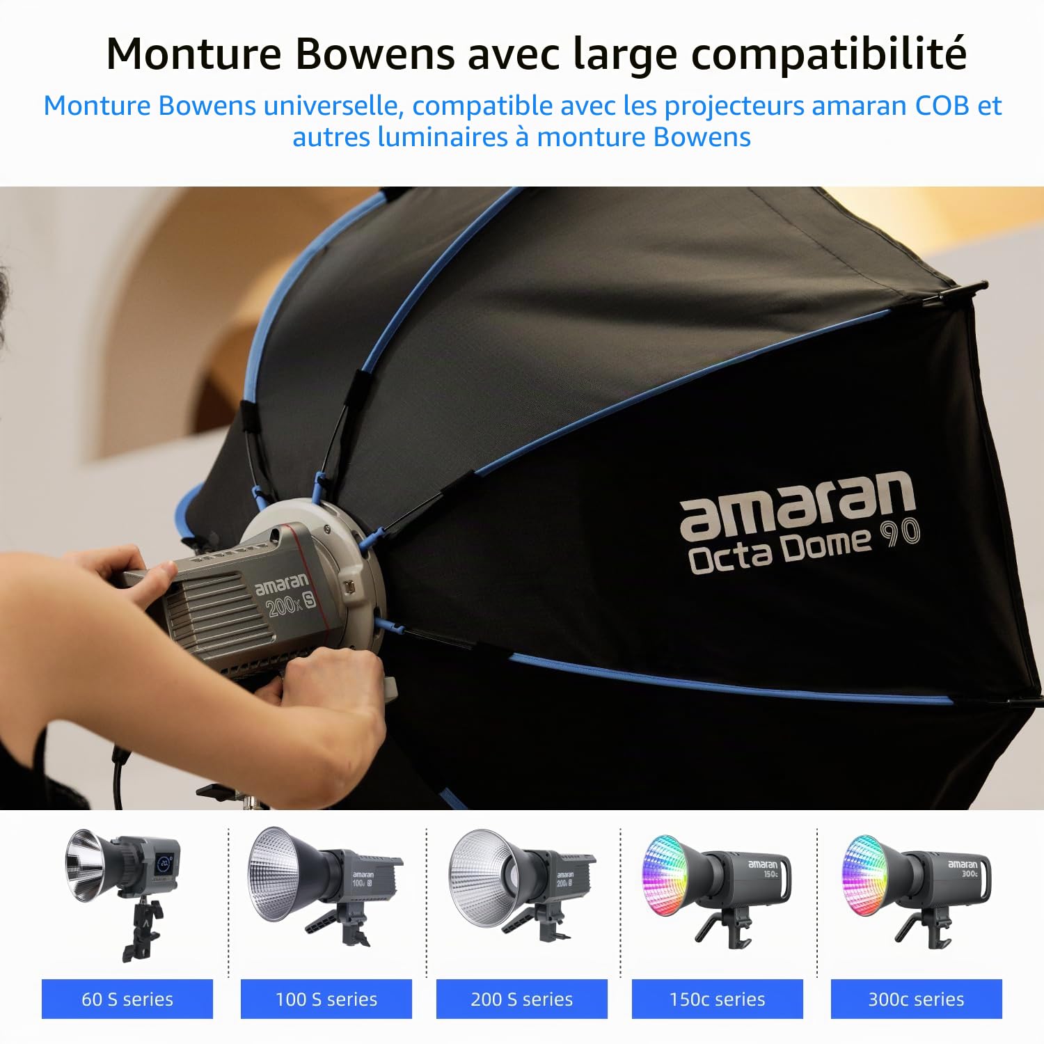 Amaran Octa Dome 90 Softbox Octogonale à Monture Bowens, Modificateur de Lumière à Installation Rapide avec Diffusion & Grille pour Portraits & Interviews en Studio, Portable avec Sac