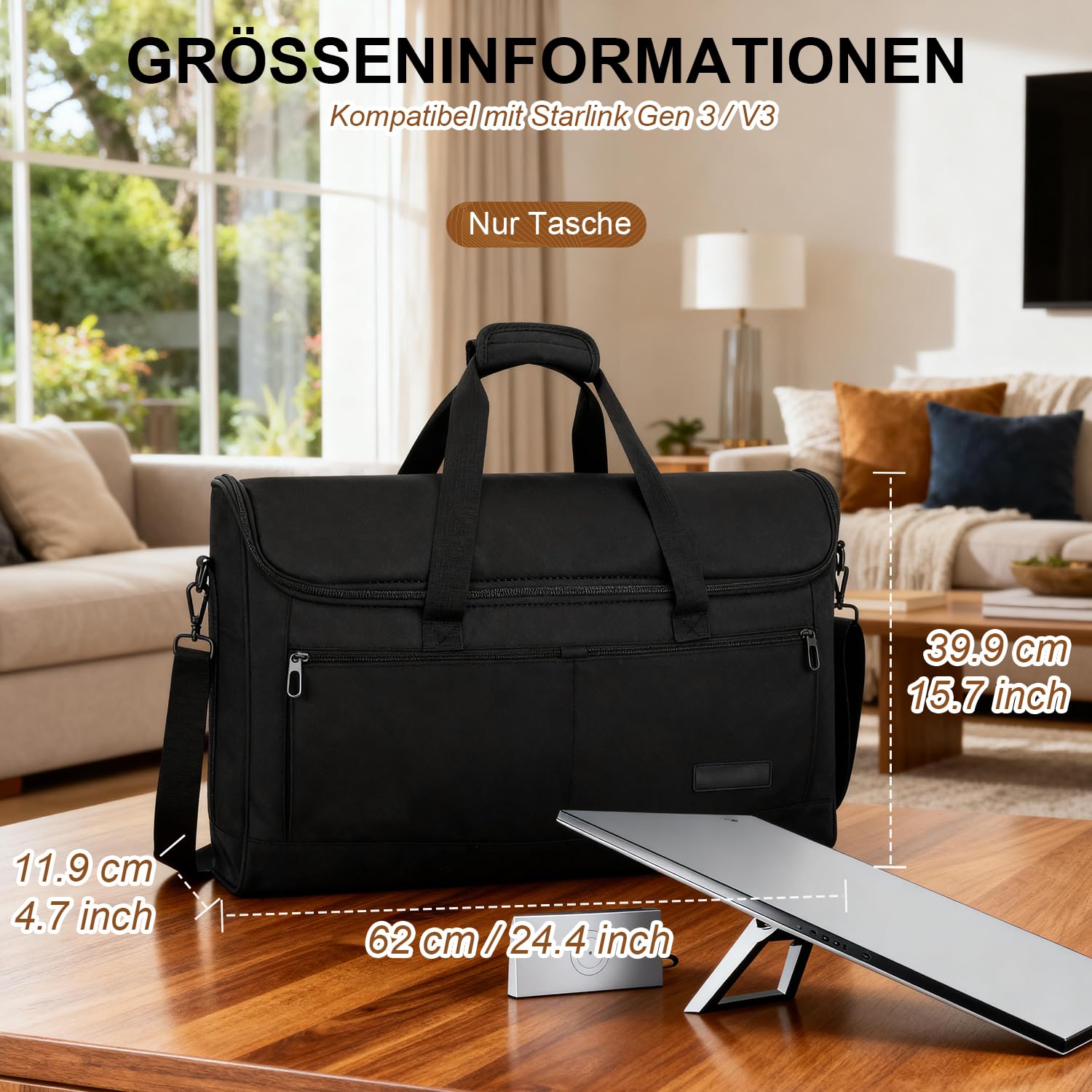 Tragetasche für Starlink Gen 3, wasserabweisende Reisetasche mit großem Fach und dicker Polsterung für Satellitenschüssel-Zubehör, tragbarer Organizer für Camping, Outdoor und Wohnmobilreisen