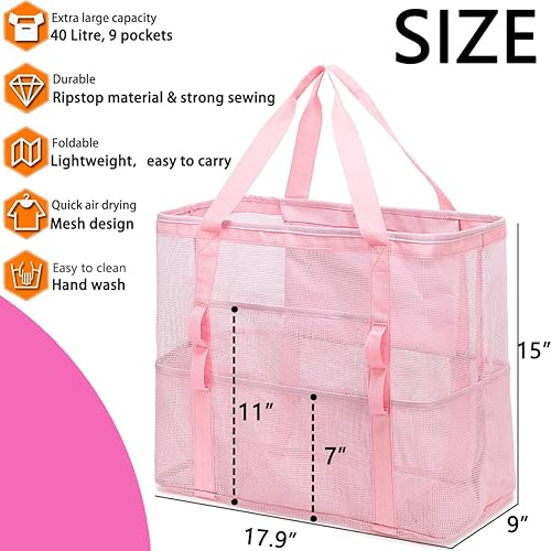 Miniatura 3 de Bolsa de playa de malla, bolsas grandes de playa con cremallera, bolsa de piscina para juguetes para viajes familiares, vacaciones, cruceros,