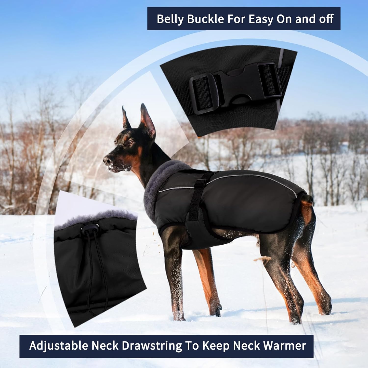 iecoii extra warm dog coat - reflective, adjustable winter jacket with buckle & turtleneck for small to extra large dogs medium(chest:16.5-20.9 in) black