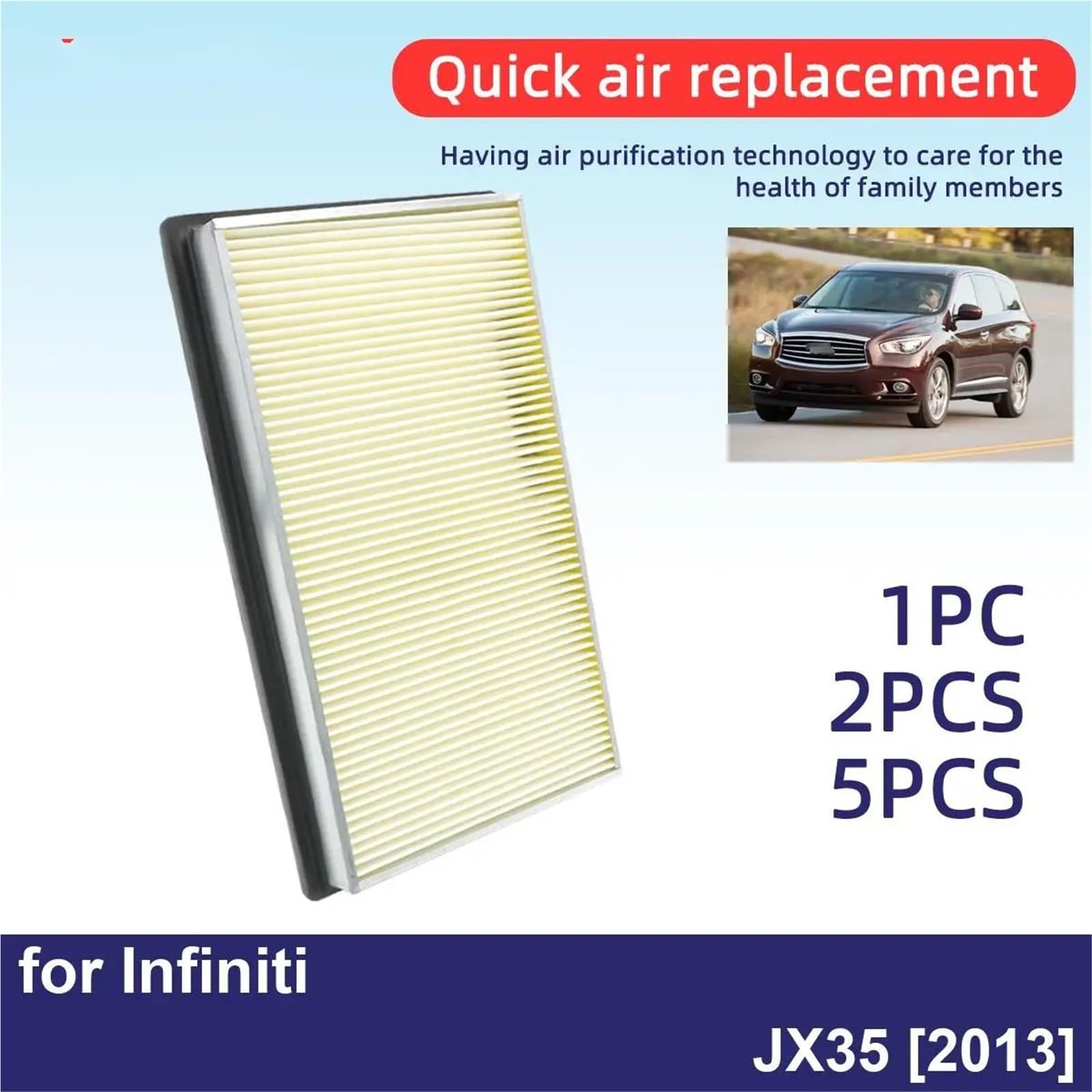 Habitáculo Antipolen Filtro de aire para motor Air Creator, compatible con Infiniti JX35 (2013), CA4309, 25043775 y 2509216 Filtro de aire