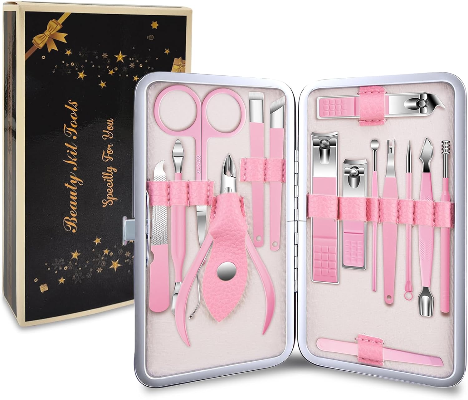 FIXBODY Nail Clipper Set, Nail Kit, Pink Manicure Set, Nail Care Tools, Fingernail & Toenail Clippers, Grooming Kit for Women, Fingernail Clipper for Adults