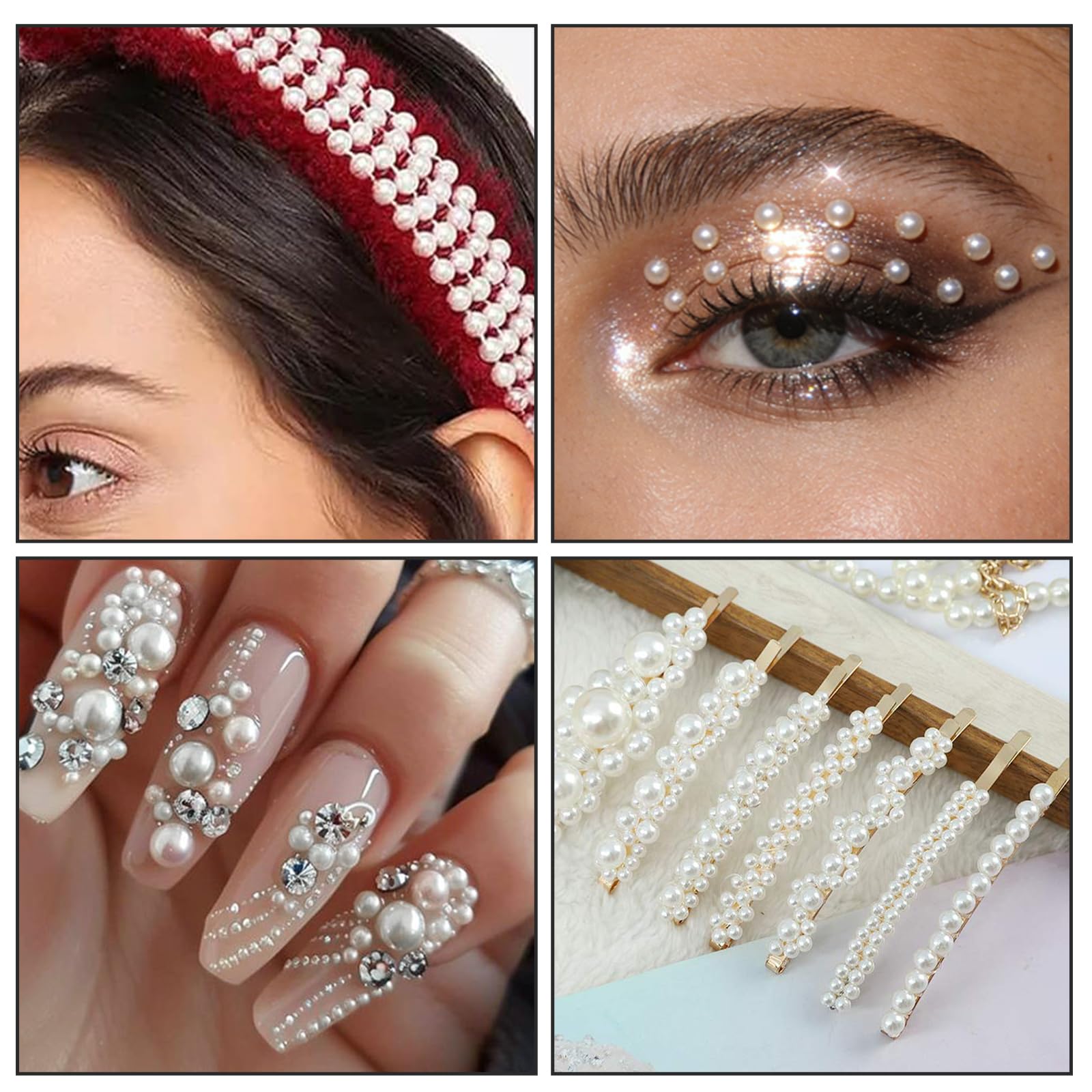 6 Tailles Breloques pour Ongles en Perles Blanches, Strass Ongle Demi Rondes à Dos Plat, Accessoires Décoration Bricolage Mariage Fête