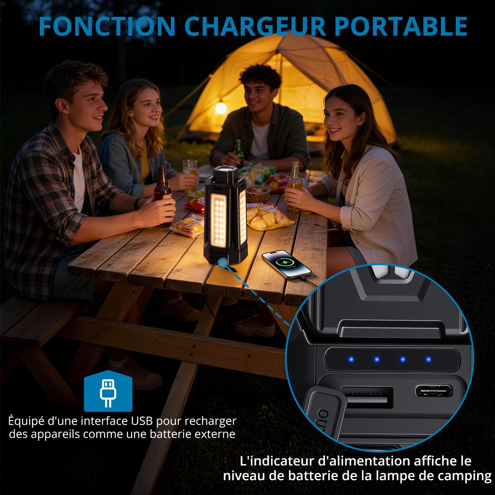 AUTOUTLET Lampe De Camping LED 16000 MAh, 4000 Lumens, Étanche IP66, Trépied Pliable 1,55 M, Lanterne De Camping Rechargeable Avec 5 Modes D'éclairage Pour Les Urgences, Le Garage, La Pêche