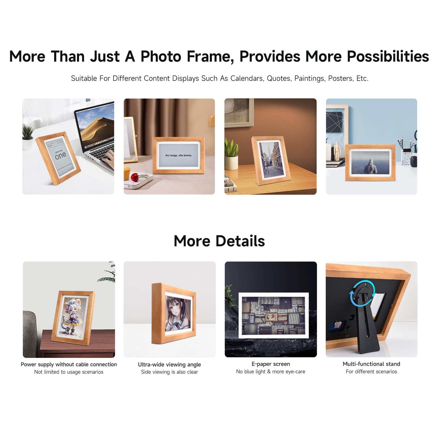 Waveshare 7.3inch E6 Full Color E-Paper with Solid Wood Photo Frame, Ultra-Long Standby, 800 x 480 Resolution(Batt NOT Included)