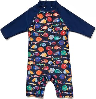 Traje de baño para bebés y niños, traje de baño de manga corta con cremallera de una pieza con protección solar UPF 50+