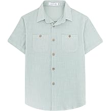Yoimira Boys Short Sleeve Button Down Shirts Lightweight Summer Casual Cotton Woven Shirt with Pockets for Kids 6-14 Years
