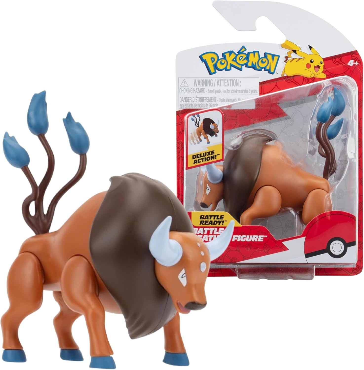 Pokémon Tauros Battle Feature Figure - 4.5-Inch Tauros Battle Ready Figure with Leg Kick Attack, PKW3369