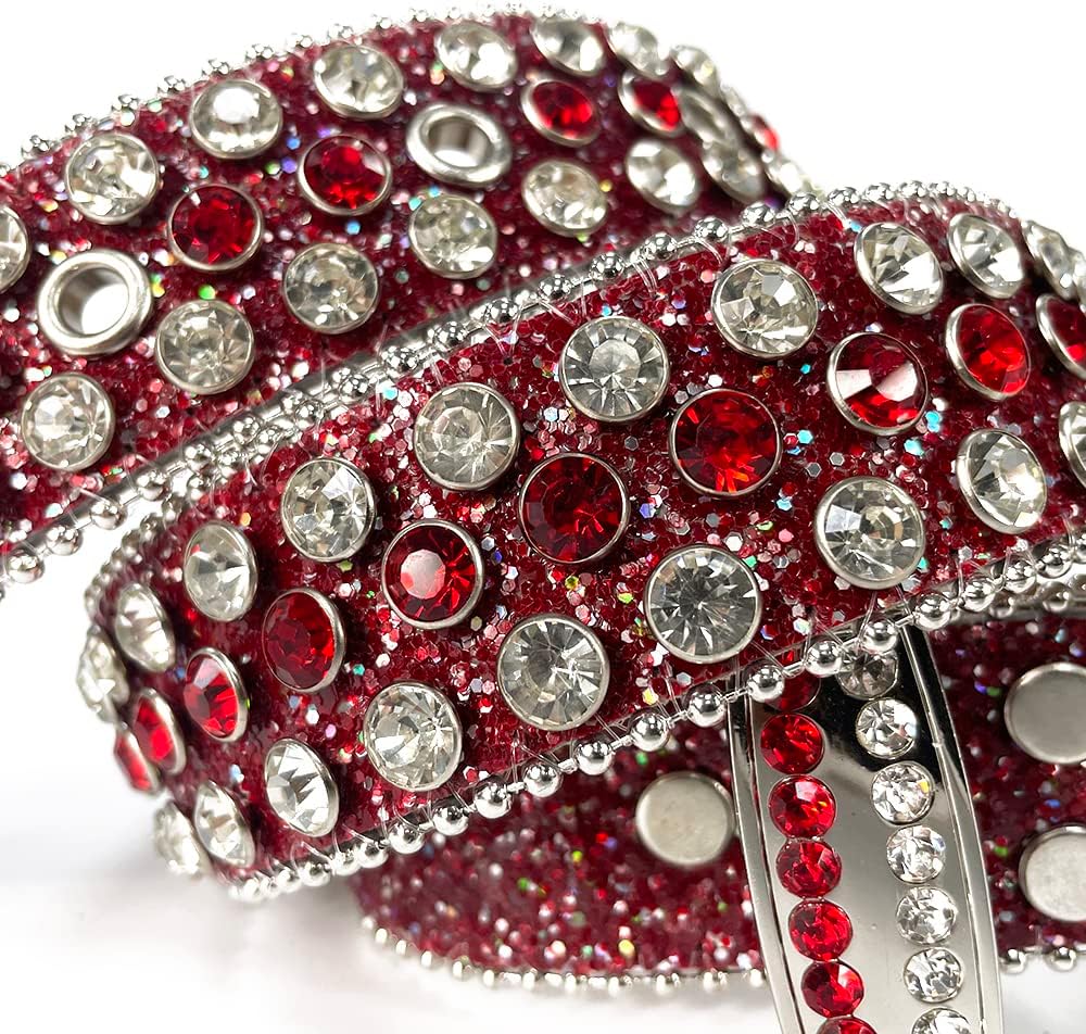 Red Rhinestones Bling Belts Strap Women Colorful Studded Fashion Belt