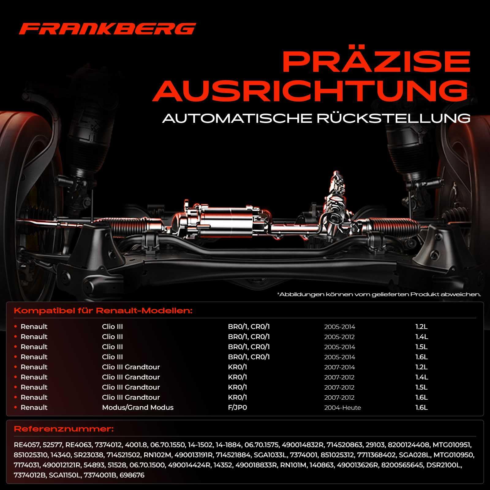 Frankberg Lenkgetriebe Linkslenker Kompatibel mit Clio III BR0/1 CR0/1 Clio III Grandtour KR0/1 Clio III Kasten/Schrägheck SB SR Modus/Grand Modus F/JP0 Replace# 52577