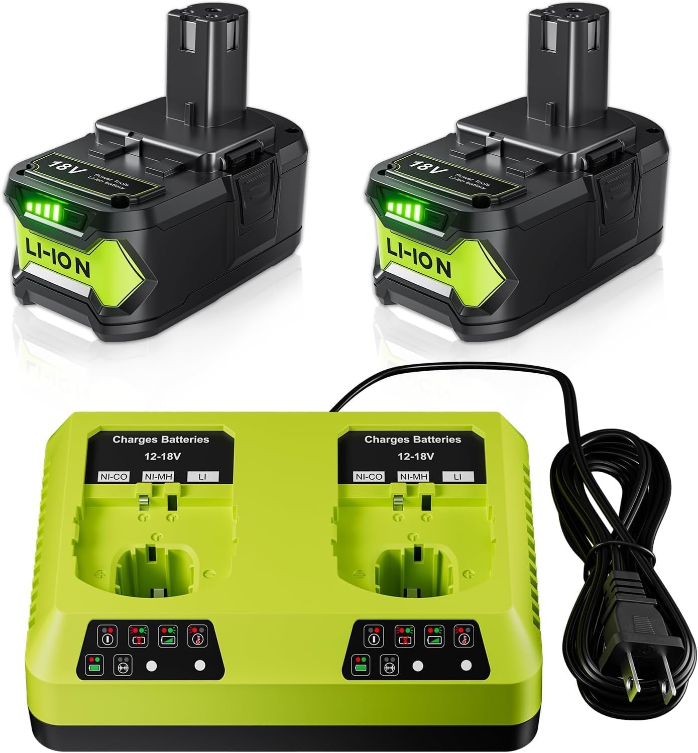 2Pakc 6.0Ah Lithium Replacement for Ryobi 18V Battery and Charger Combo Compatible with Ryobi 18 Volt Battery ONE+ Plus P108 P102 P103 P104 P105 P107 P109 P122 Cordless Tool