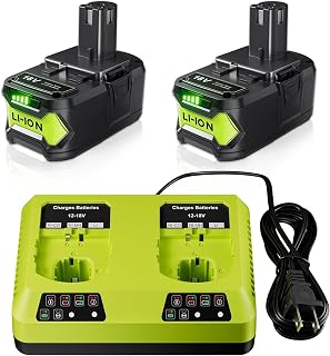 2Pakc 6.0Ah Lithium Replacement for Ryobi 18V Battery and Charger Combo Compatible with Ryobi 18 Volt Battery ONE+ Plus P108 P102 P103 P104 P105 P107 P109 P122 Cordless Tool