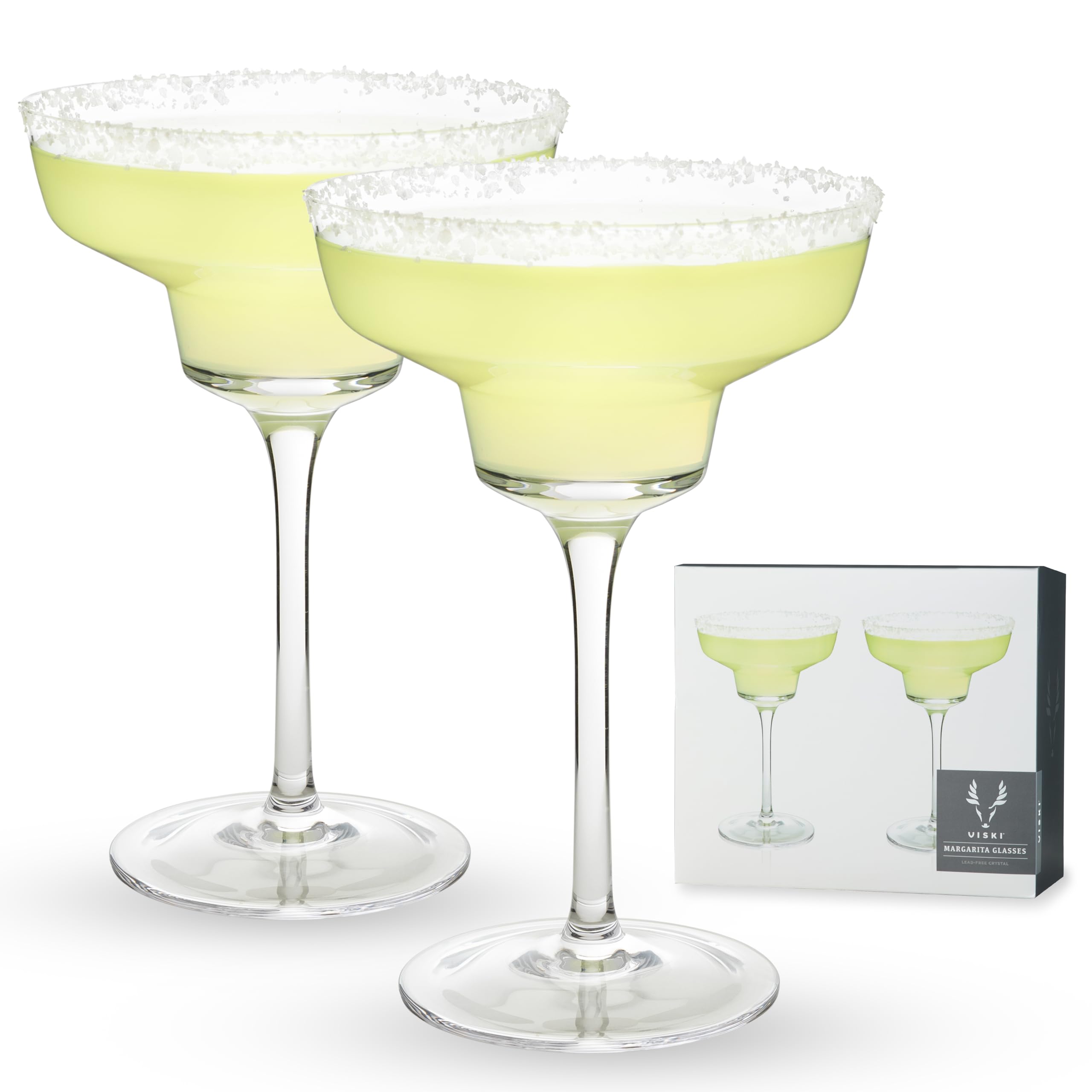 Viski Raye Angled Stemmed Margarita Glasses, Premium Crystal Cocktail glasses, Bar Accessories, Perfect Cocktail Gift, Set of 2, 12oz