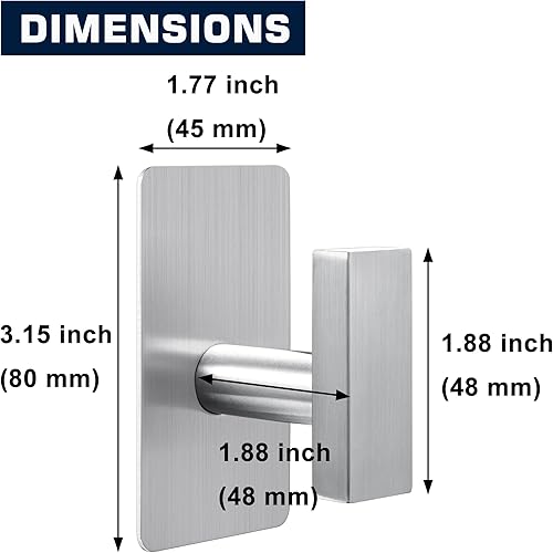 Miniatura 2 de Paquete de 4 ganchos adhesivos para toallas de baño, ganchos de pared de acero inoxidable resistentes para baño, cocina, colgar toallas, abrigos,