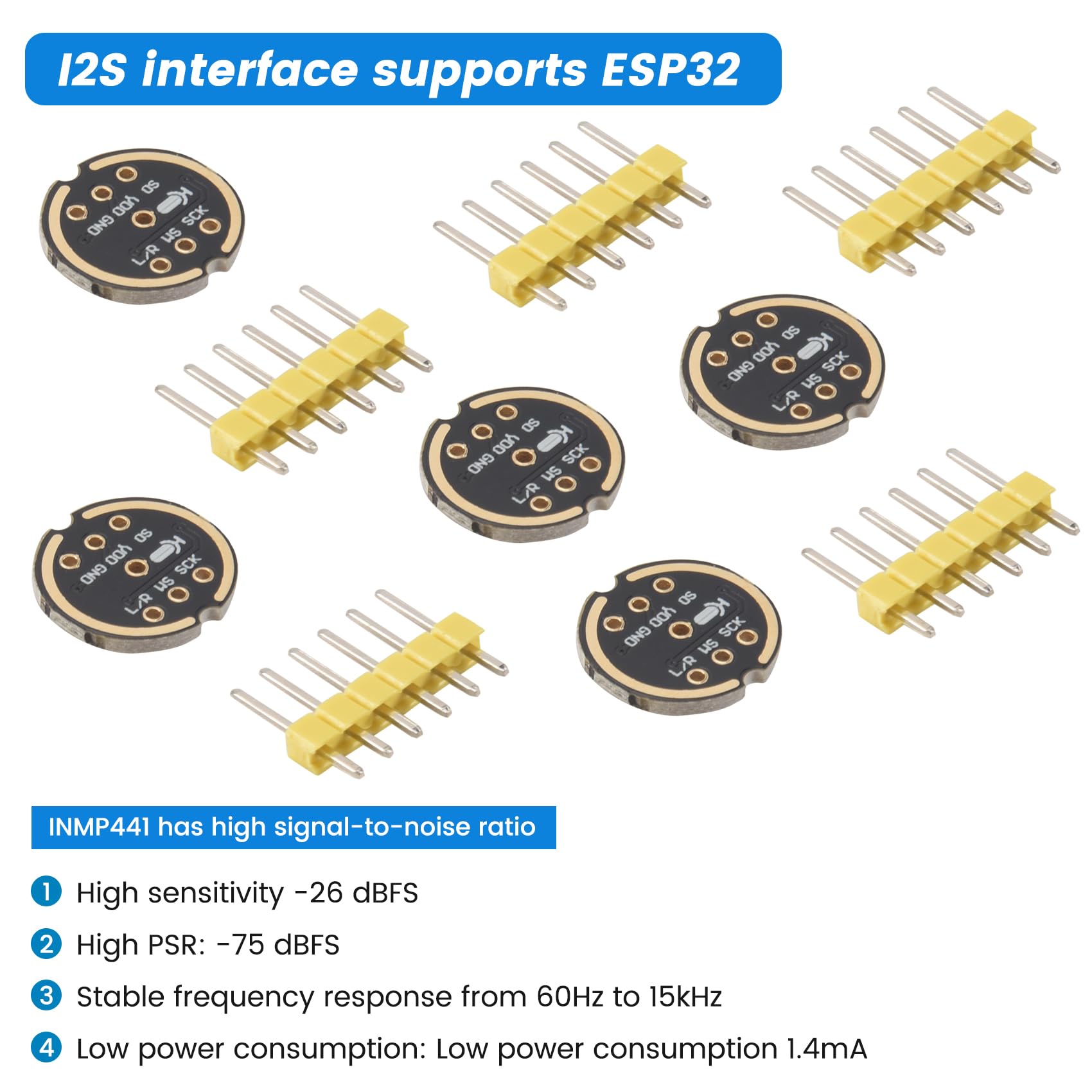 Lot de 5 modules de microphone omnidirectionnel INMP441 MEMS haute précision faible puissance I2S Support ESP32