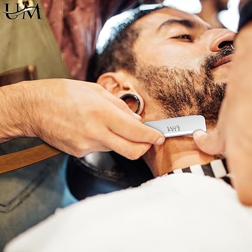 Miniatura 6 de UM Supplies Navajas de afeitar rectas para hombres  Kit de navaja de barbero profesional con borde recto y 10 cuchillas de un solo filo
