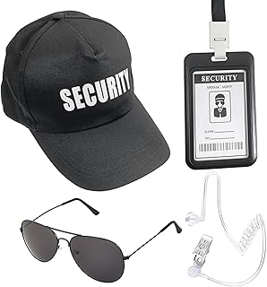 Agent Costume Halloween Security Service Outfit Accessory Secret Spy Costume Props Hat Sunglasses ID card Fake Earpiece Set of 4