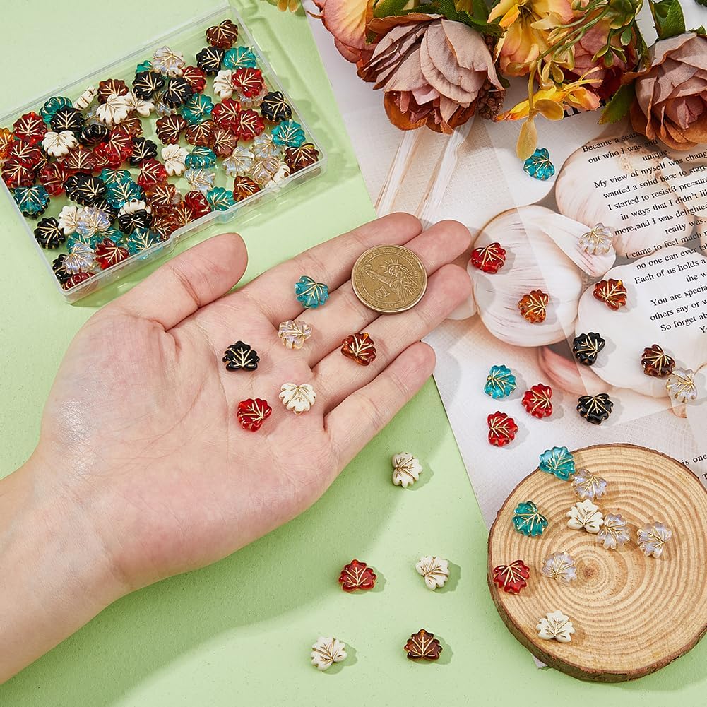 120Pcs Acrylic Leaf Charms 6 Colors Frosted Maple Leaves Beads Golden Metal Enlaced Leaves Beads for Jewelry Necklace Bracelets Earrings Making DIY Crafts - Image 3