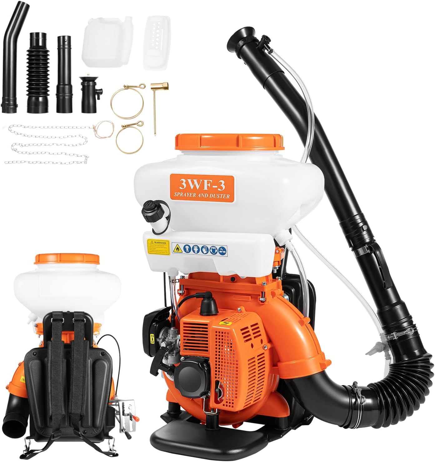Backpack Fogger Sprayer, 42CC 3.7 Gal Gas Powered Backpack Fogger 3WF-3 Mist and Duster Sprayer, Agricultural Fertilizatino Spray Dusting Machine for Weeding, Spraying, Cleaning