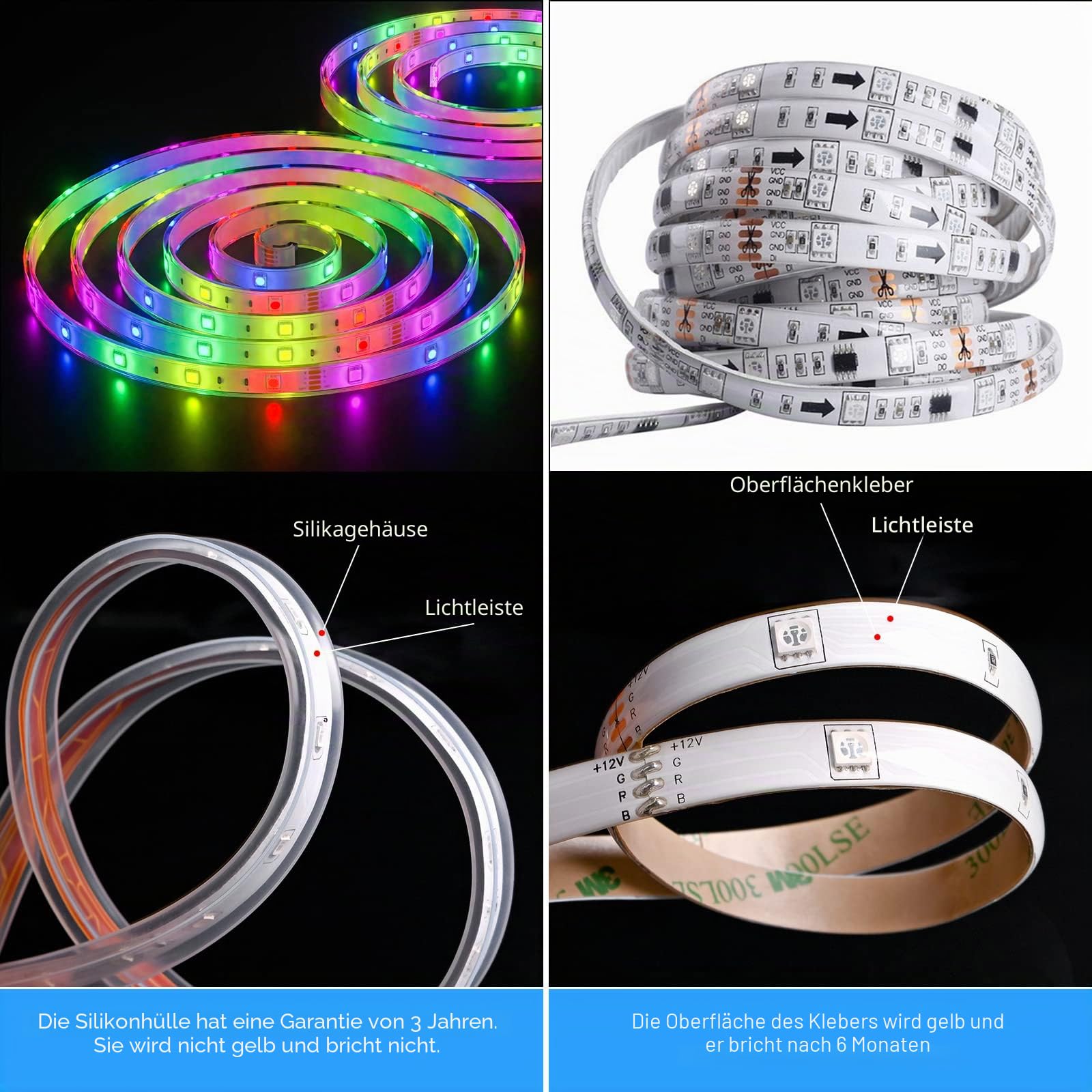 Solar LED Streifen Außen, 10m SMD 5050 LED Leuchten Solarbetriebener RGB Farbwechsel LED Streifen, IP67 Wasserdichte Dekorative Lichterkette für Yard Trees Garden