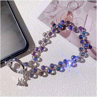 Hrlace Cadena de perlas para teléfono móvil, universal, para decoración de teléfono, correa de mano, correa de muñeca, monedero, colgante, cadena para teléfono, bolso, llave, color lila