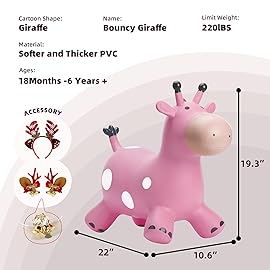 EVERICH TOY Giraffe Bouncy Horse Hopper for Toddlers 1-3, Bouncy Animals Jumping Horse, Inflatable Ride on Bouncer, for Boys Girls 18 M+ 2 3 4 5 6 Years Old W/Free Christmas Accessories