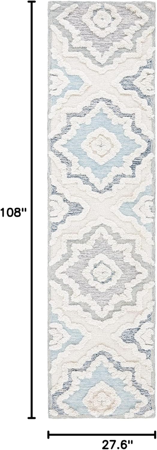Ivory and Light Blue Hand-Tufted Wool 8' x 10' Area Rug