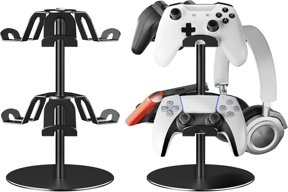 ANSHAWTIY Controller Holder 2 Aluminum Alloy Tier,Headphone Stand - Gaming Controller Stand for Xbox PS5 PS4 Switch,Gaming Controller Headset Holder for Universal Gaming Accessories(Black) : Video Games