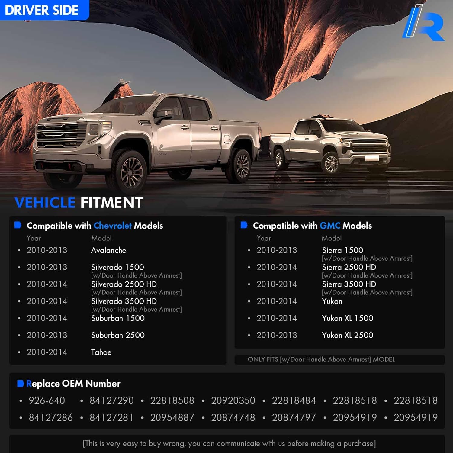 926-740 Front Left Driver Side Armrest Repair Kit Fit for Chevy Silverado Suburban Tahoe Avalanche For GMC Sierra Yukon 2010-2014 Door Panel with Release Handle Above Armrest 27In - Gray -GM# 84127281 Driver Side Gray