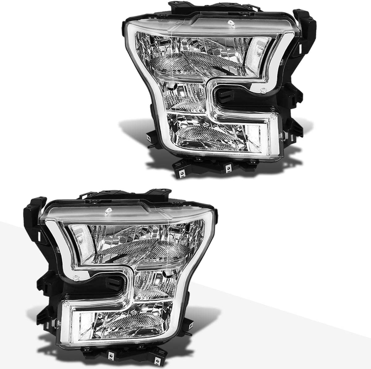 2Pcs Replacement Headlights Assembly Compatible with Ford F150 Pickup 15-17 | Headlamps with Chrome Housing Clear Corner