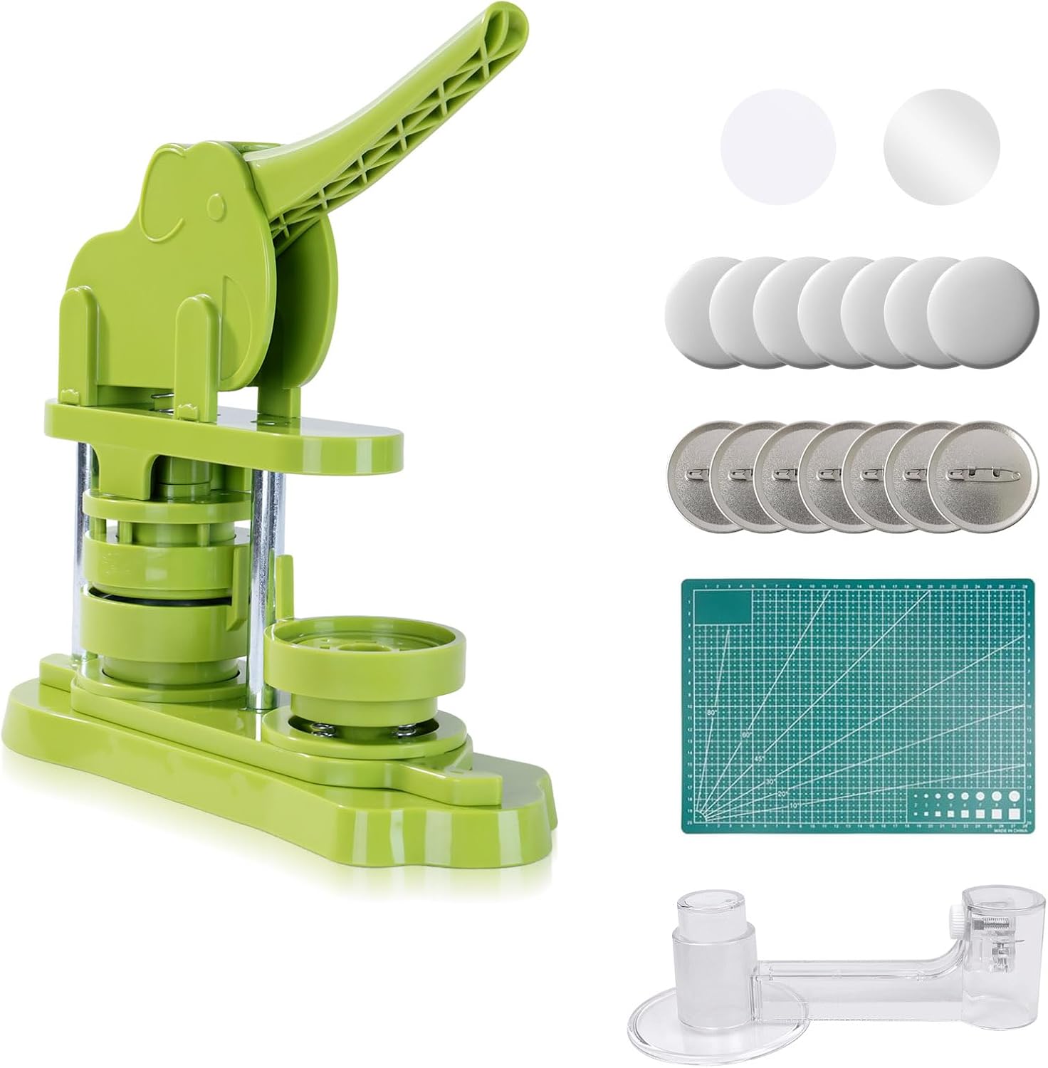 Button Maker Machine 58mm (2.25 in) Installation-Free, DIY Button Pin Maker Machine, Button Badge Press Machine with Free 50pcs Button Maker-Green